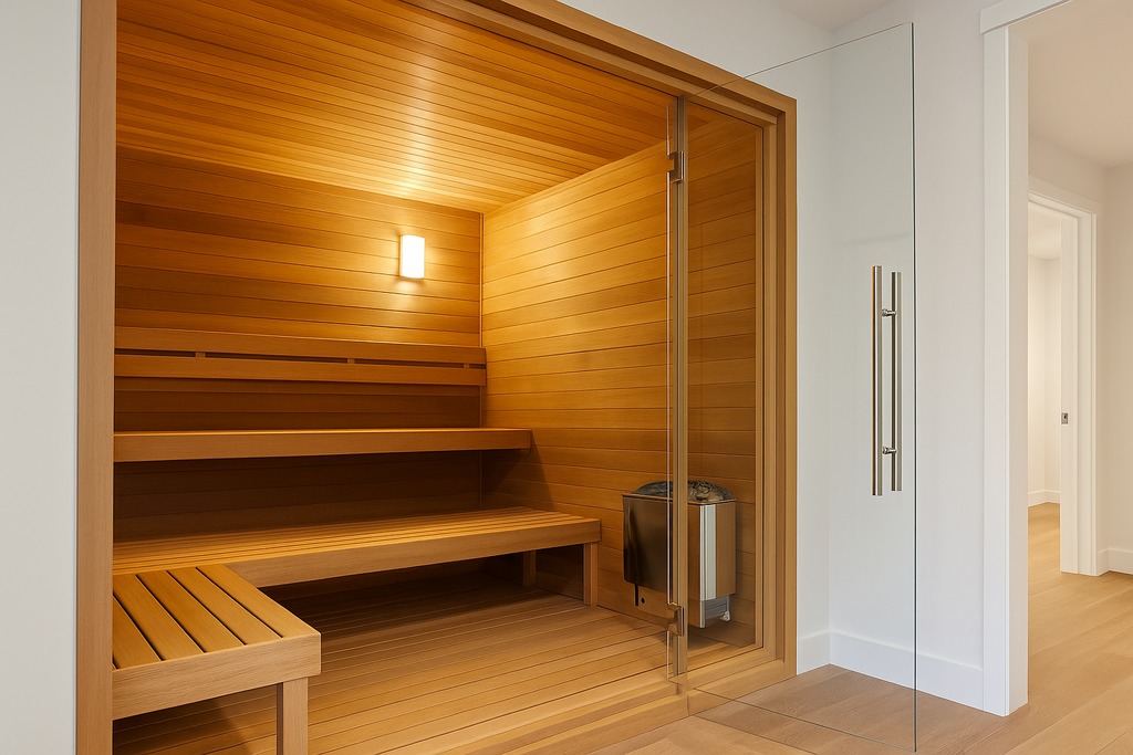 In-home wellness suite with infrared sauna in luxury Nashville area home