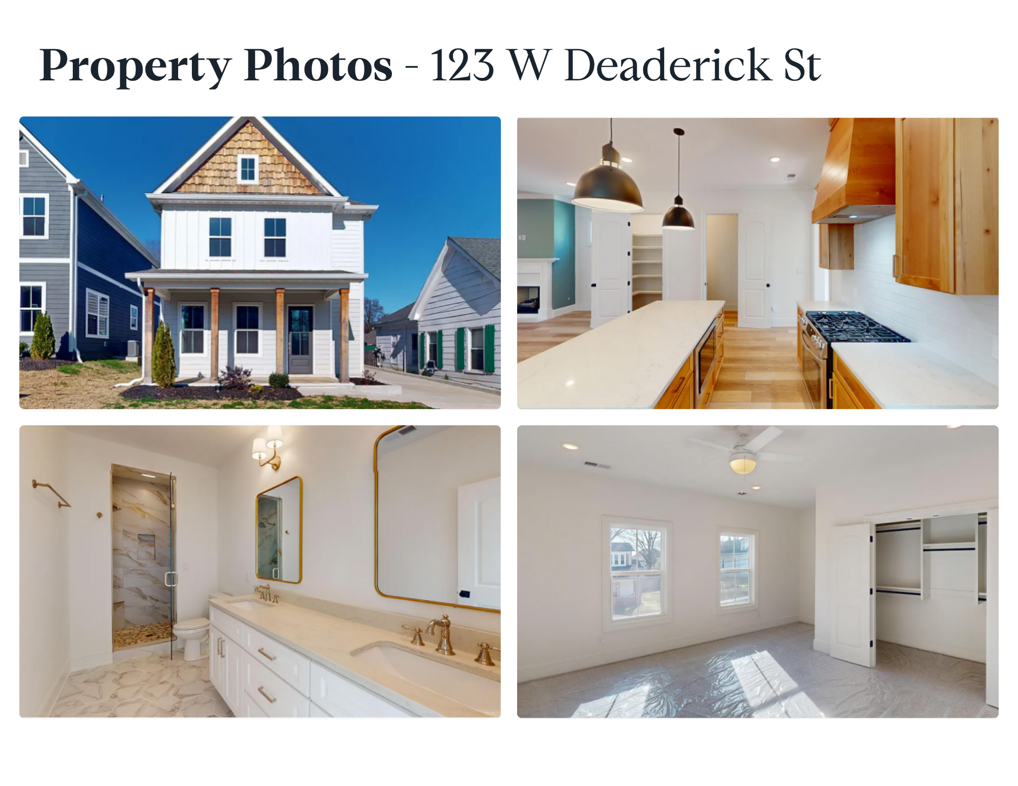 123 West Deaderick St Jackson TN — white farmhouse 3BR/2.5BA, gas range kitchen, tile-shower bath, 38301