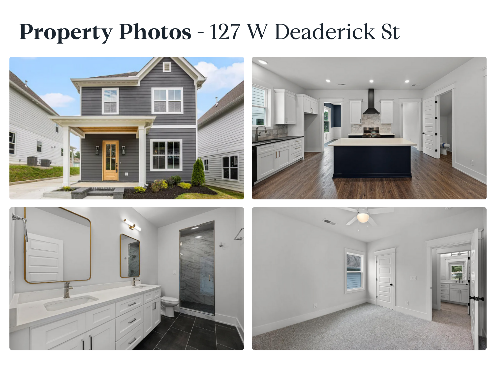 127 West Deaderick St Jackson TN — gray farmhouse 3BR/2.5BA, island kitchen, double-vanity bath, 38301