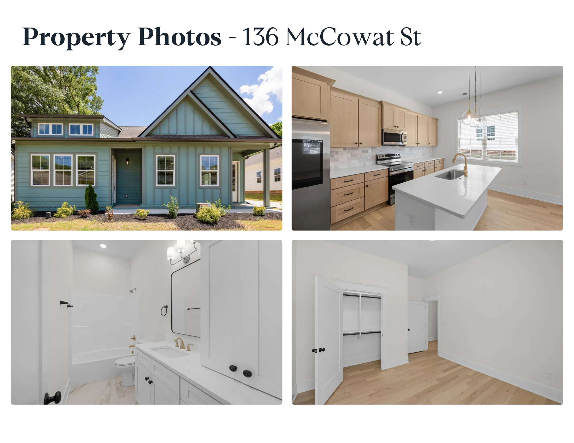 136 McCowat St Jackson TN — teal board-and-batten 3BR/2.5BA, natural-wood kitchen, 38301 rental