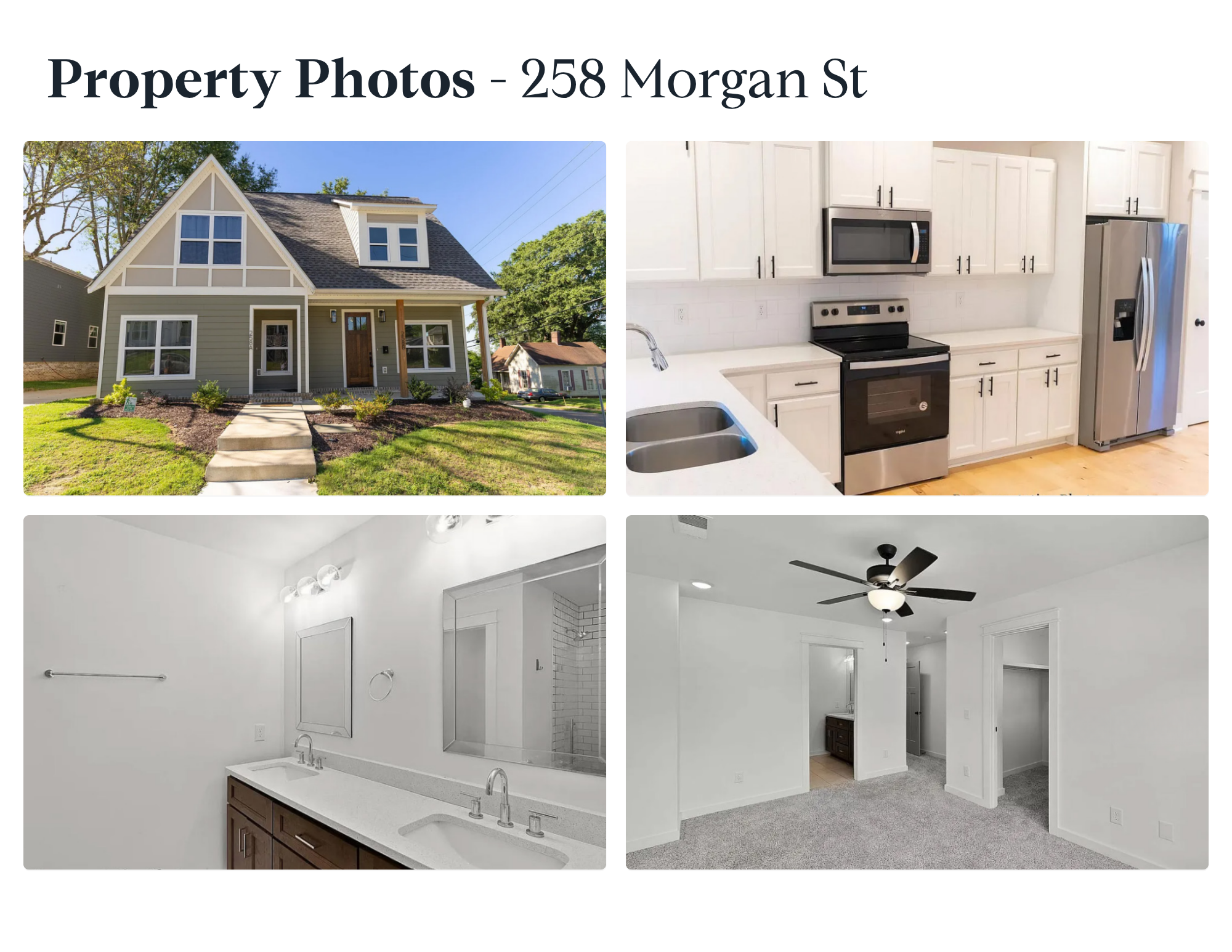 258 Morgan St Jackson TN — green craftsman 3BR/2.5BA, white shaker kitchen, double vanity, 38301