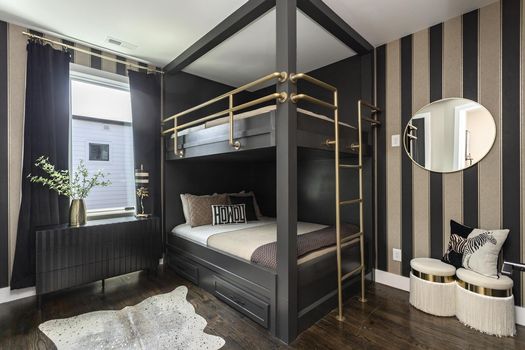 Designer bunk room with black-and-gold built-in beds inside 1013 Rev Dr Enoch Jones Blvd #10, a turnkey short-term-rental townhome in North Nashville