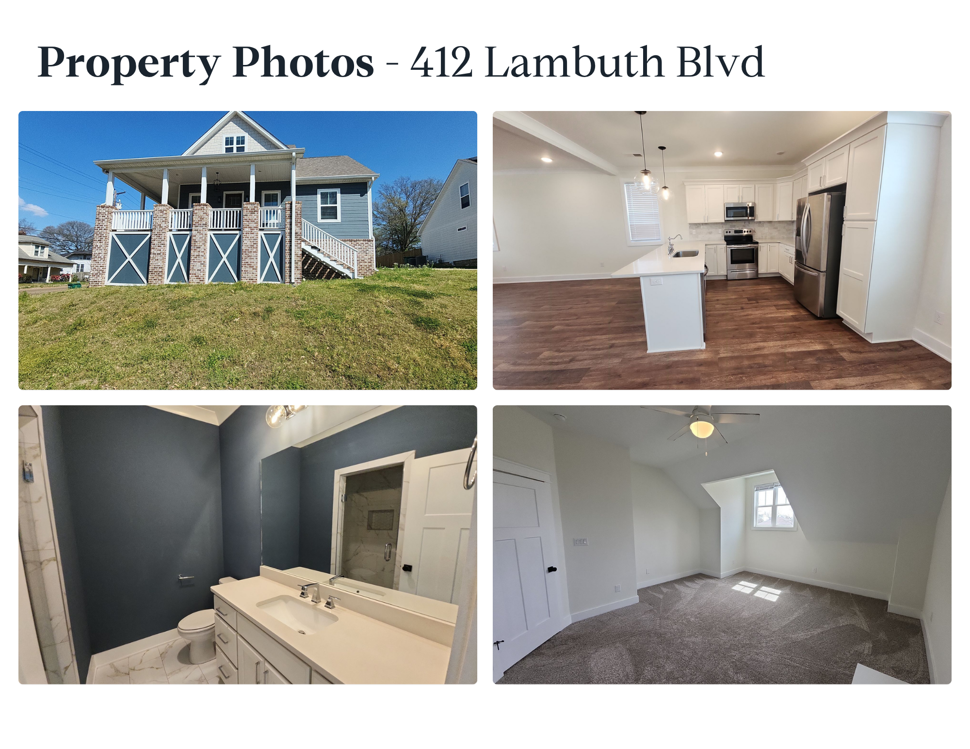 412 Lambuth Blvd Jackson TN — blue elevated 3BR/2.5BA, white island kitchen, upper-level loft, 38301