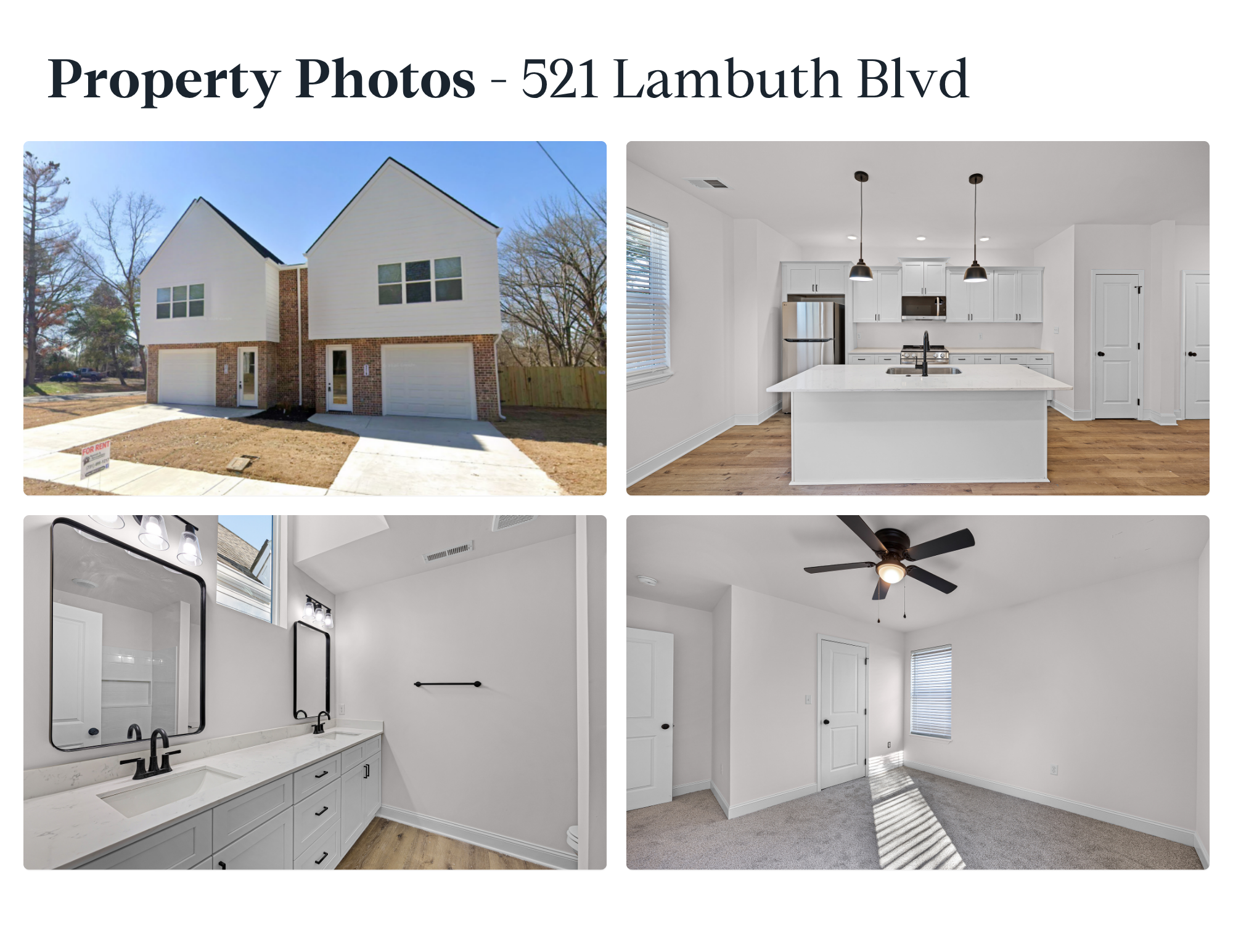 521 Lambuth Blvd Jackson TN — white-and-brick 3BR/2.5BA A&B duplex with garages, island kitchen, 38301