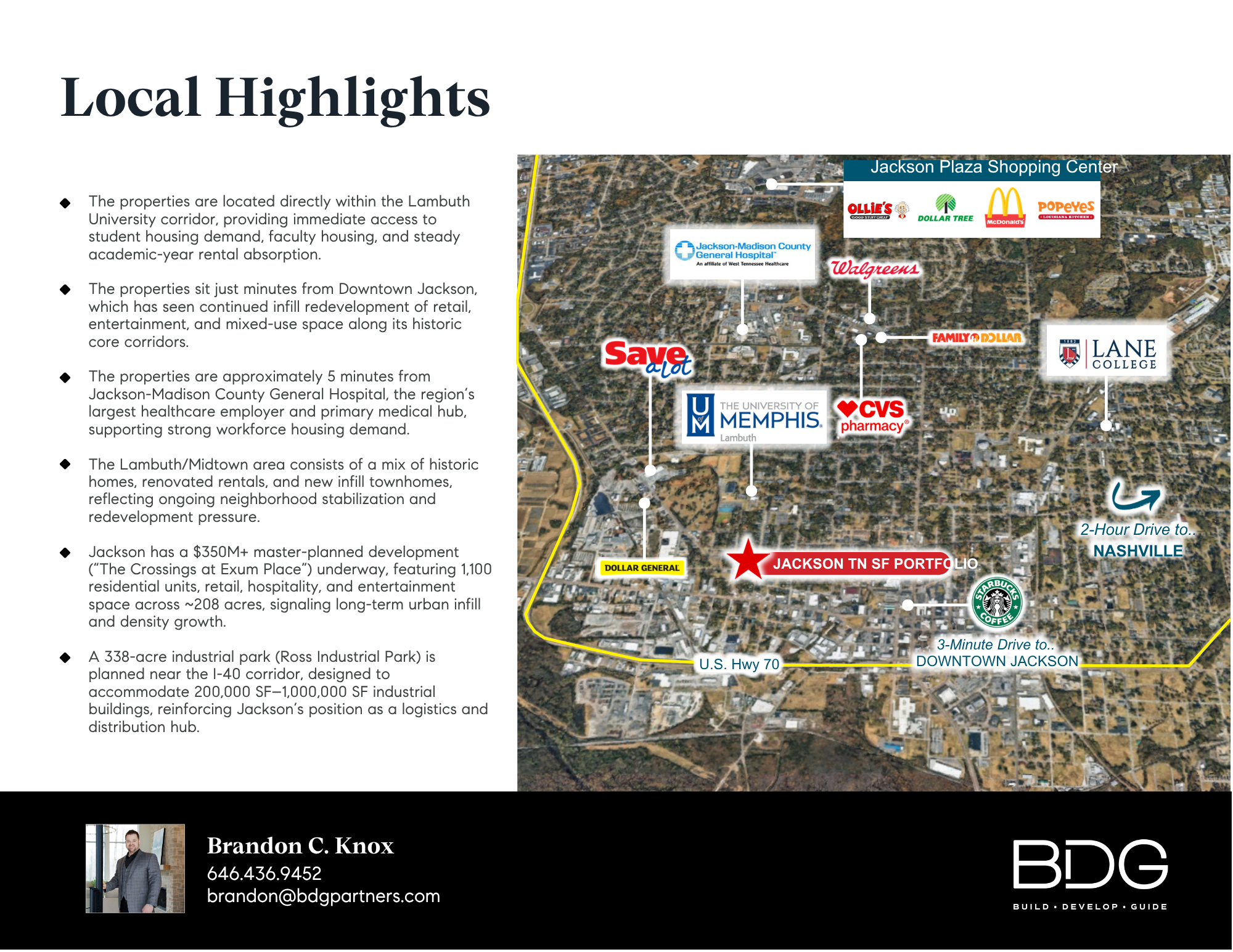 Jackson TN rental portfolio location map — Lambuth corridor near UM Lambuth, Lane College, Jackson-Madison County General Hospital, Downtown Jackson