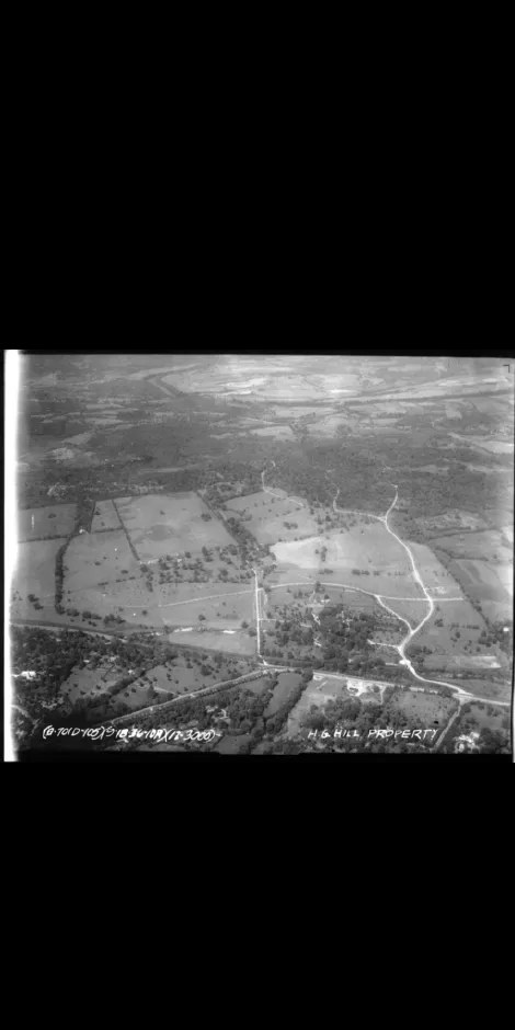 Archival aerial survey photograph of the H.G. Hill property in west Nashville, late 1930s, showing the full estate before Hillwood was developed