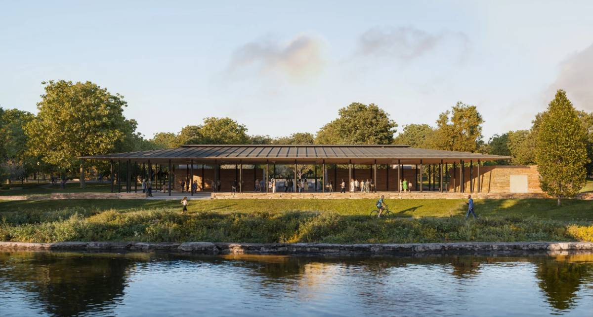Rendering of the new lakefront Event Pavilion at Centennial Park overlooking the lake
