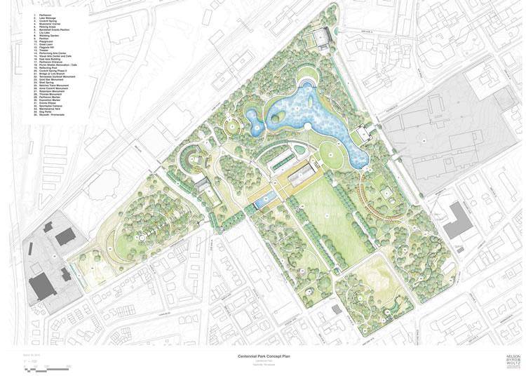 Centennial Park landscape site plan showing the renovated areas