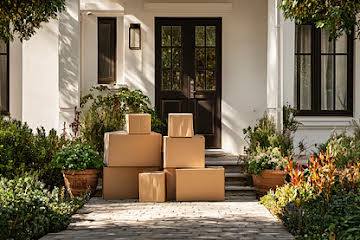 Moving boxes at the front door of a Nashville home