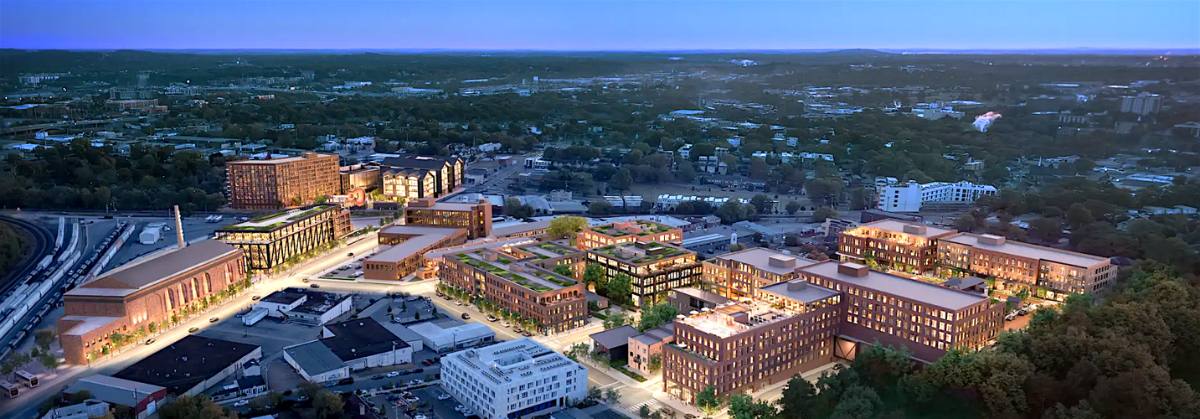 Aerial view of a major Nashville development site