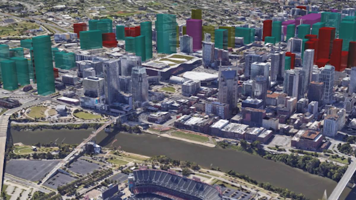 3D model of downtown Nashville showing current and planned development