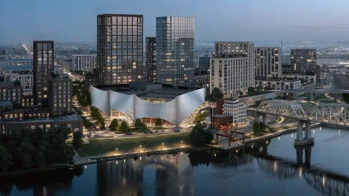 Rendering of a new riverfront development in Nashville