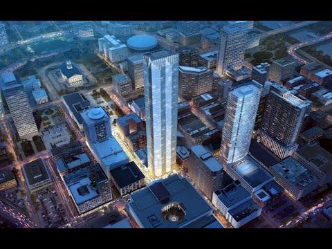 Rendering of new high-rise towers in the Nashville skyline at night