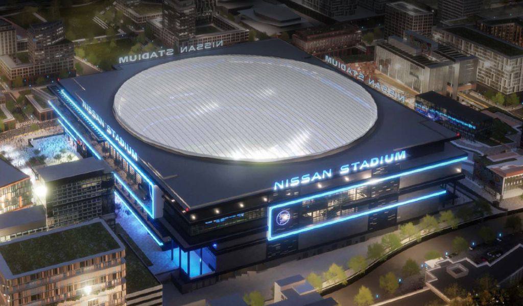 Rendering of the new enclosed Nissan Stadium in Nashville at night