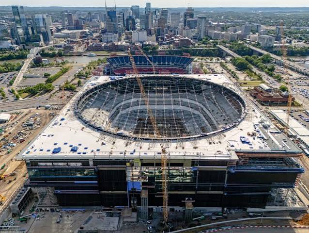 Aerial view of Nissan Stadium in Nashville along the Cumberland River