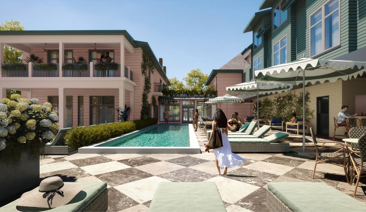The Chloe boutique hotel pool and courtyard in Hillsboro Village Nashville