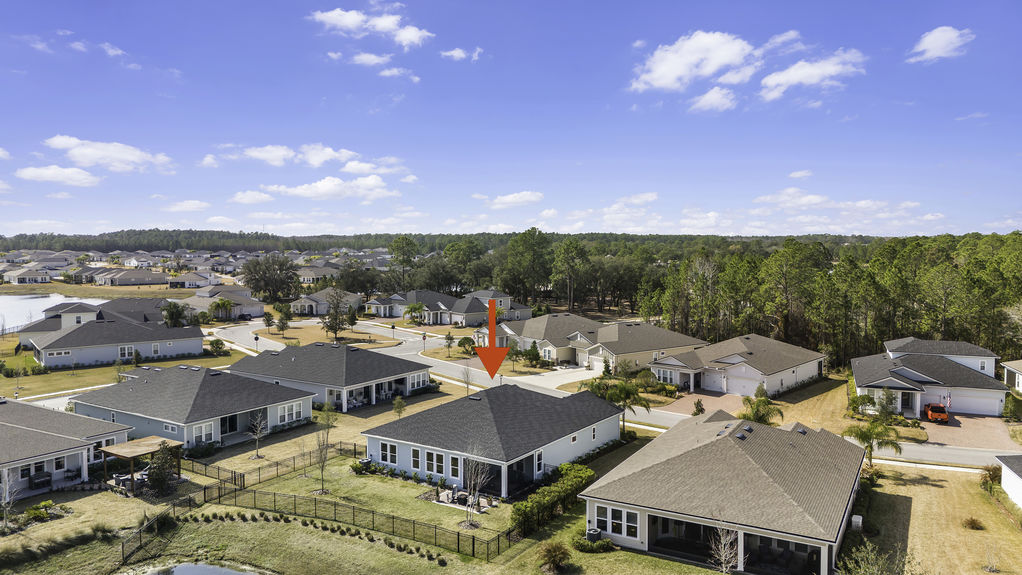 Aerial view of Reverie at Trailmark, highlighting scenic walking trails, resort-style amenities, and the beautiful natural surroundings in St. Augustine, FL.