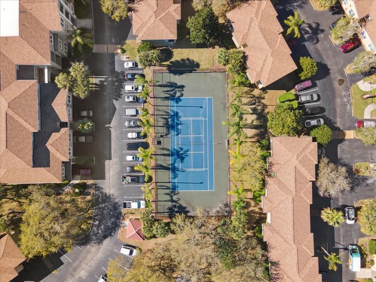 Community pickleball court in the Las Palmas neighborhood, featuring a well-maintained playing surface and net.