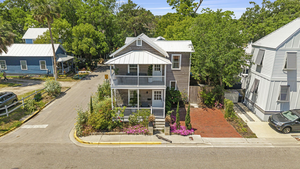 Frontview of a restored historic home with two-story porch in Lincolnville, a downtown St. Augustine neighborhood