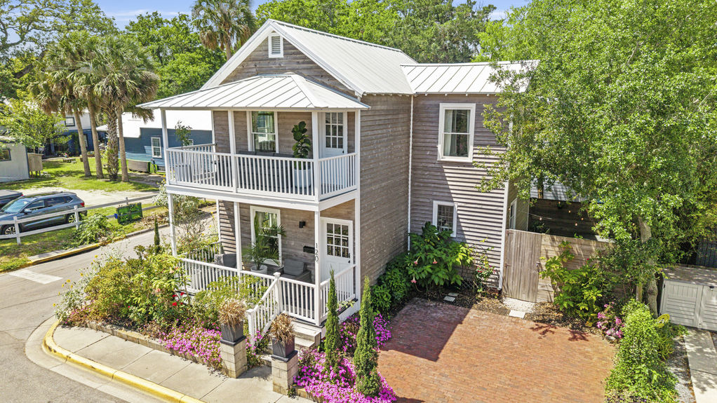 Frontview of a restored historic home with two-story porch in Lincolnville, a downtown St. Augustine neighborhood