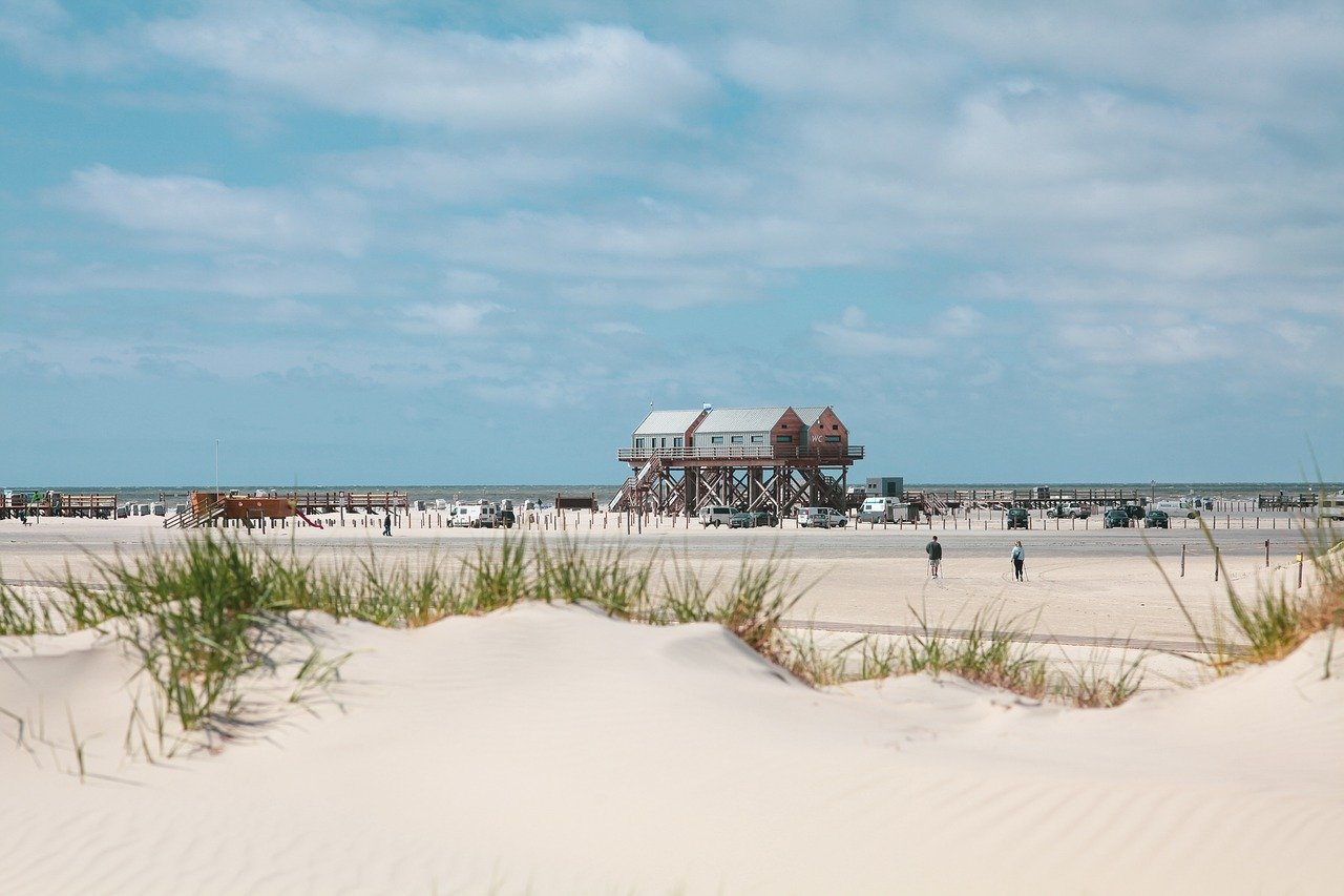 Beachfront homes in St. Augustine, Florida with palm trees and blue skies