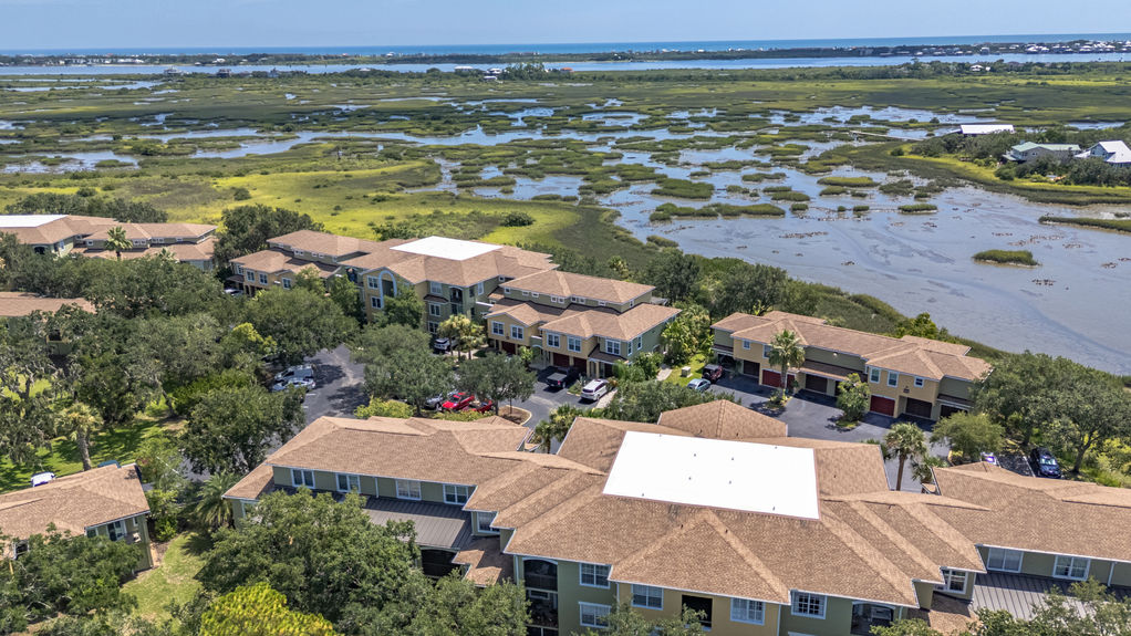 Aerial view of Las Palmas condo with unobstructed marsh views in St. Augustine