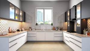 Modern kitchen design with sleek cabinets and patterned backsplash, inspiring home renovation ideas.