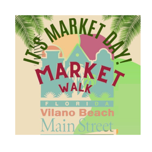 Colorful Vilano Beach Market Walk logo promoting artisan shopping in St. Augustine, Florida