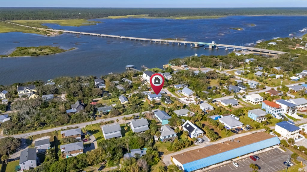 Aerial view of Crescent Beach neighborhood near St Augustine coastline