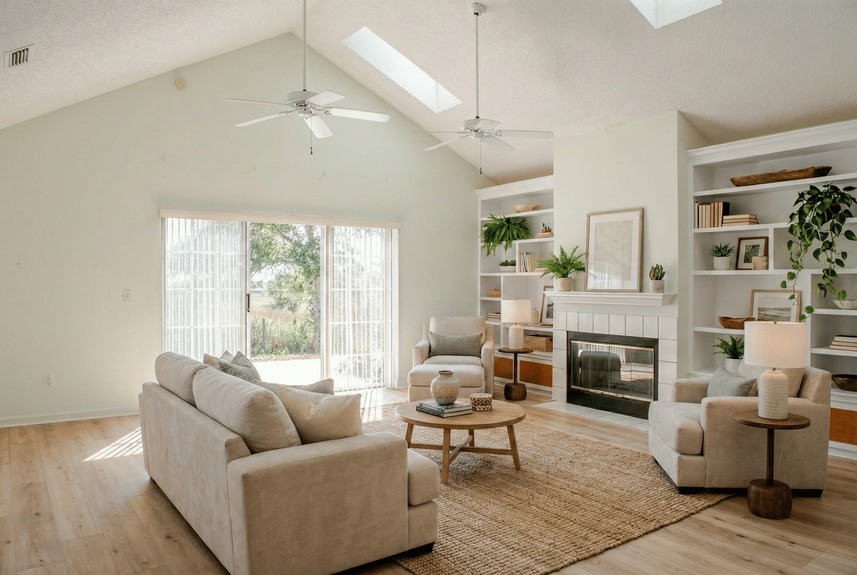 Vaulted Living Room with Marsh Views | 364 Village Dr St. Augustine