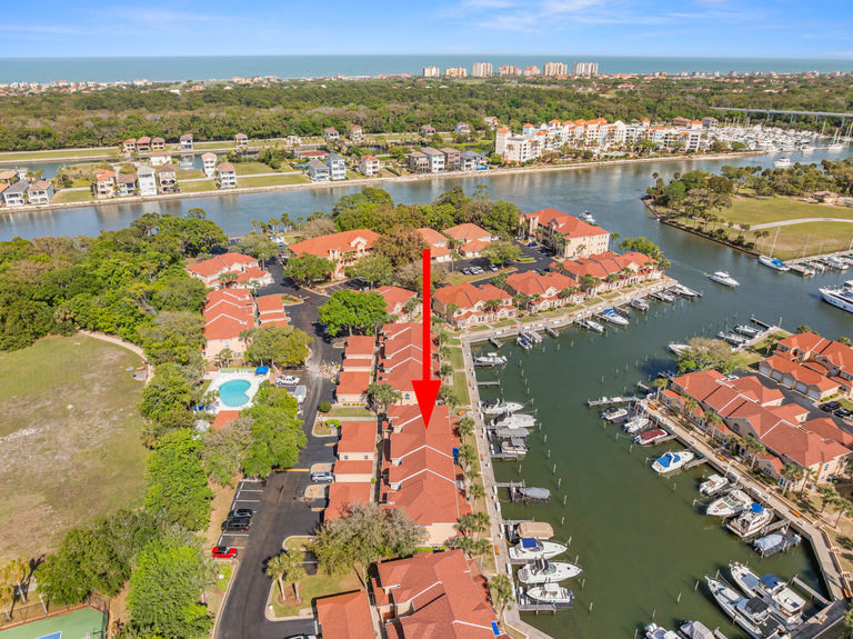 High-altitude aerial photo of 37 Captains Walk, showing its proximity to the Intracoastal and the Atlantic Ocean.