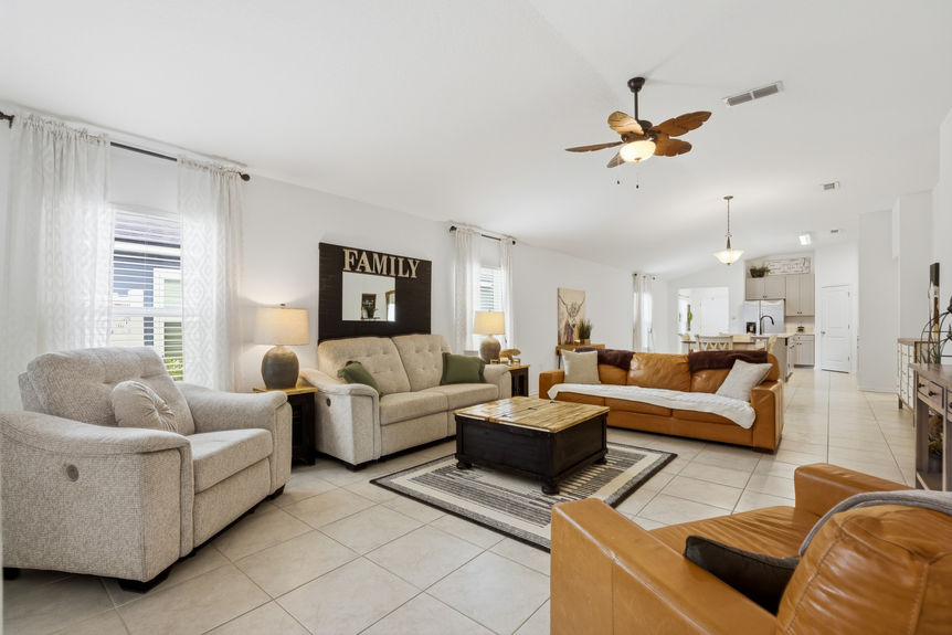 Spacious Living Room with Tile Floors | 52 Newland Court St. Augustine