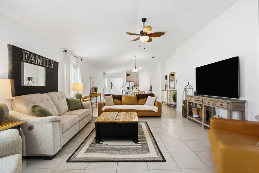 Spacious Living Room with Tile Floors | 52 Newland Court St. Augustine