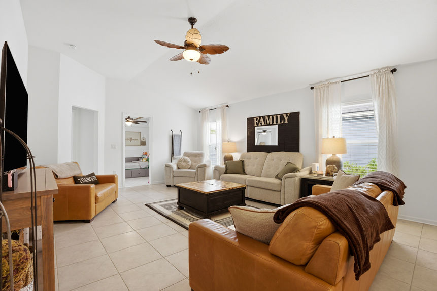 Spacious Living Room with Tile Floors | 52 Newland Court St. Augustine