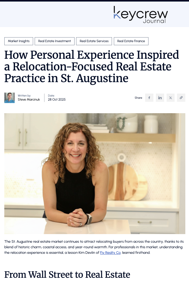 Kim Devlin featured in Key Crew Editorial regarding St. Augustine Real Estate
