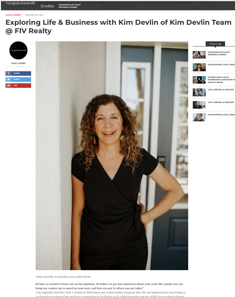 Kim Devlin featured in Voyager Editorial regarding St. Augustine Real Estate