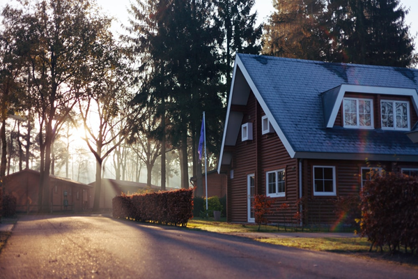 A small house in the woods.