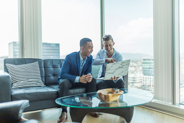 A realtor showing real estate listings