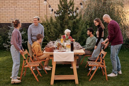 Family lunch setup in backyard