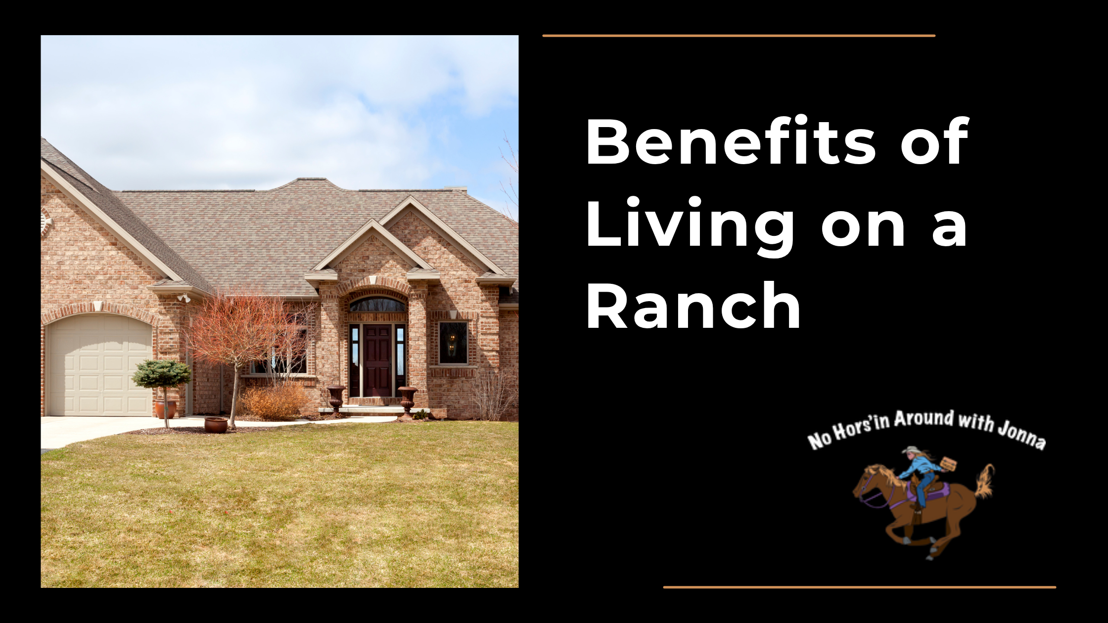 Brick ranch-style home with the blog title beside it.
