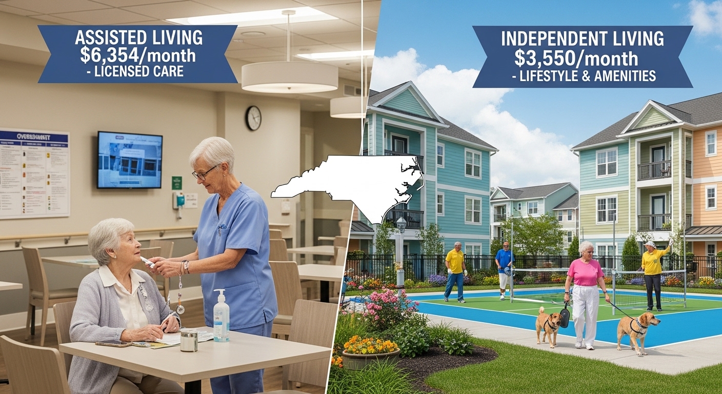 Senior living vs independent living in North Carolina showing care vs lifestyle
