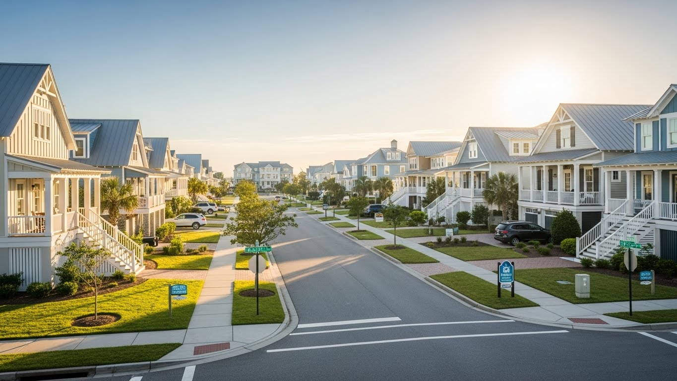 Residential neighborhood in Carolina Beach with coastal homes and quiet streets