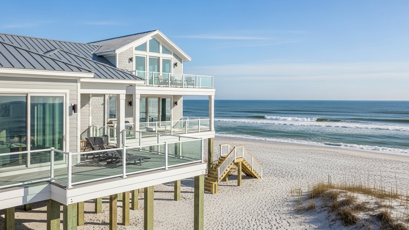 Luxury beachfront home in Oak Island, NC illustrating coastal home prices