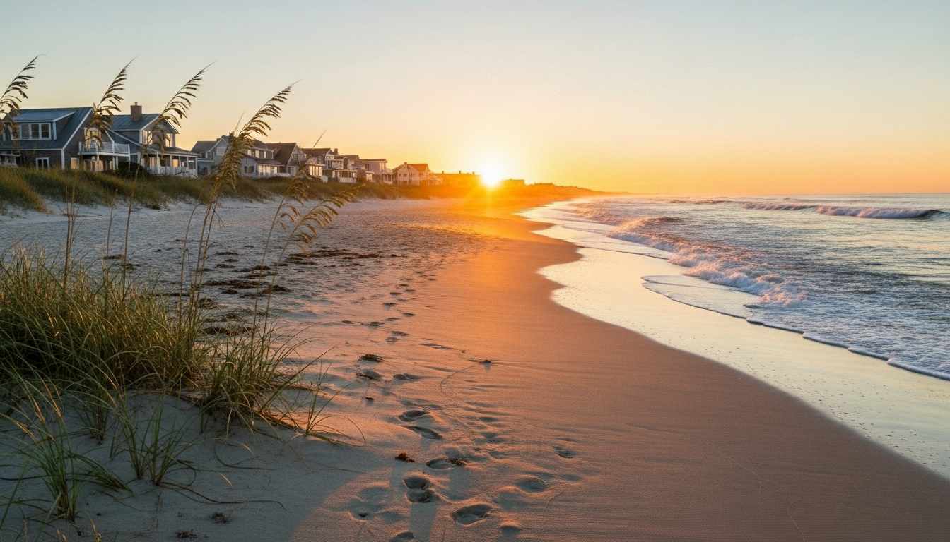 Carolina Beach oceanfront homes at sunrise highlighting coastal real estate market values