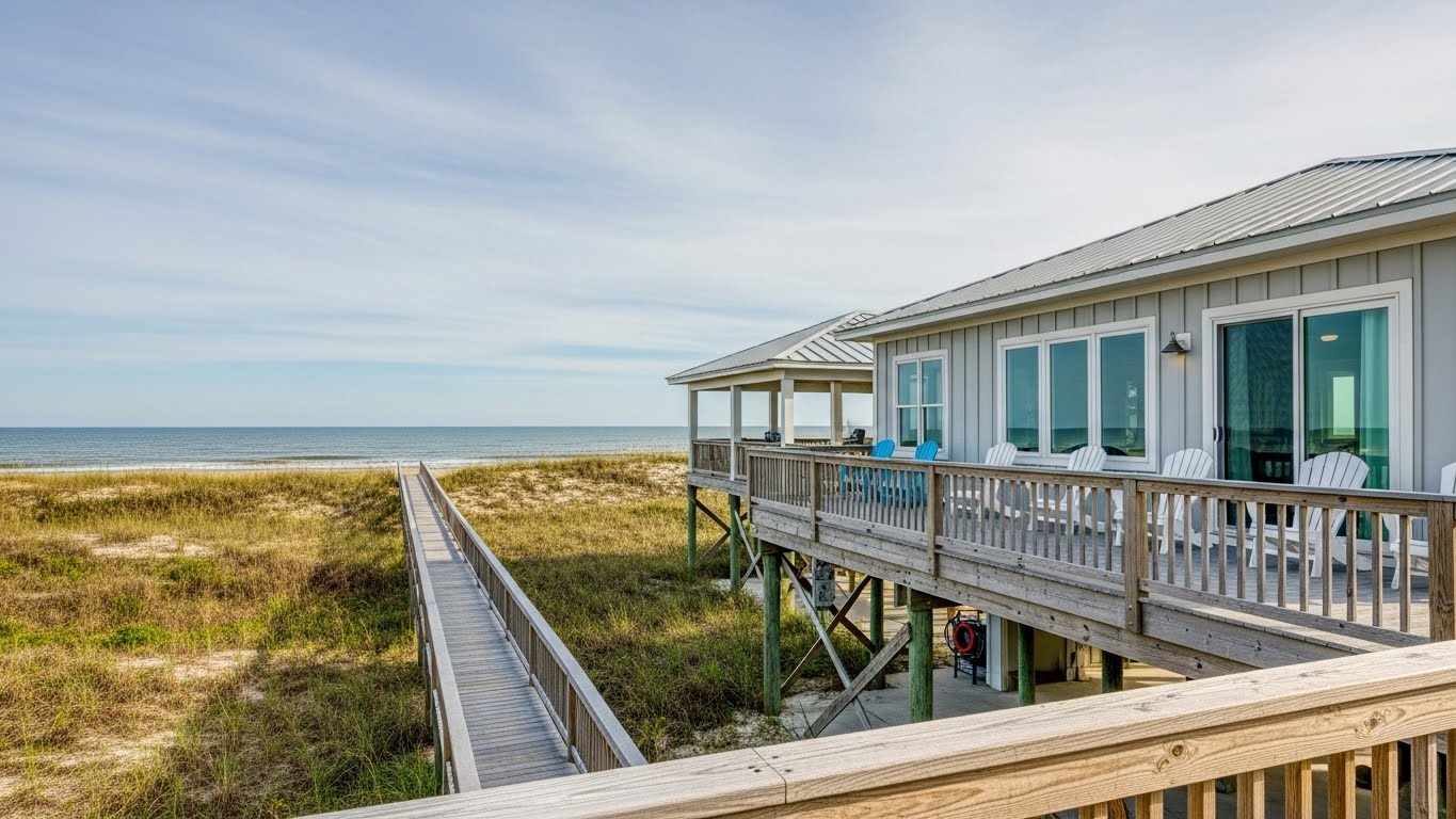 Oceanfront Oak Island, NC home with deck and beach access ideal for real estate investment