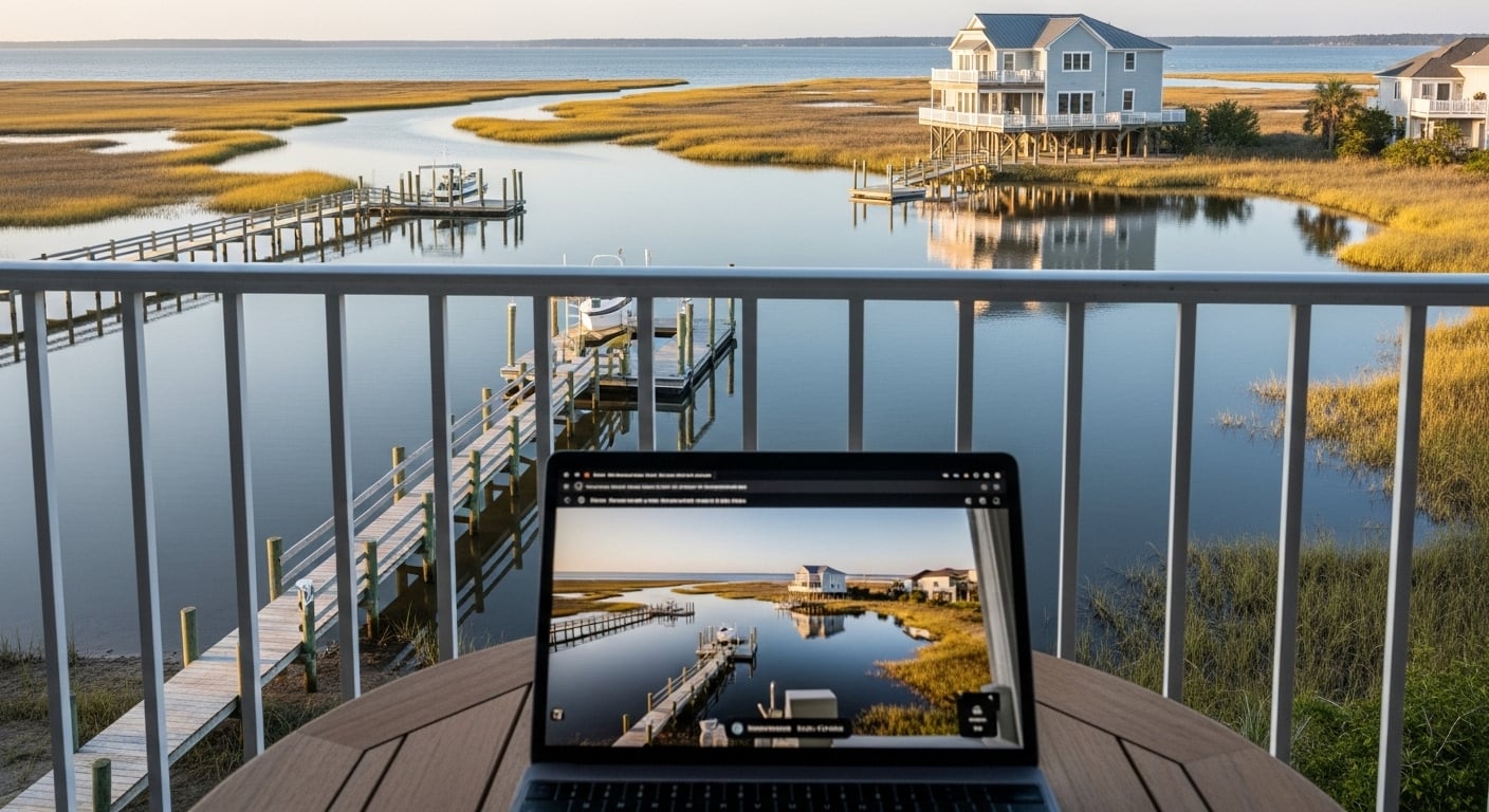 Virtual home tour for Coastal NC waterfront property viewed by remote buyers