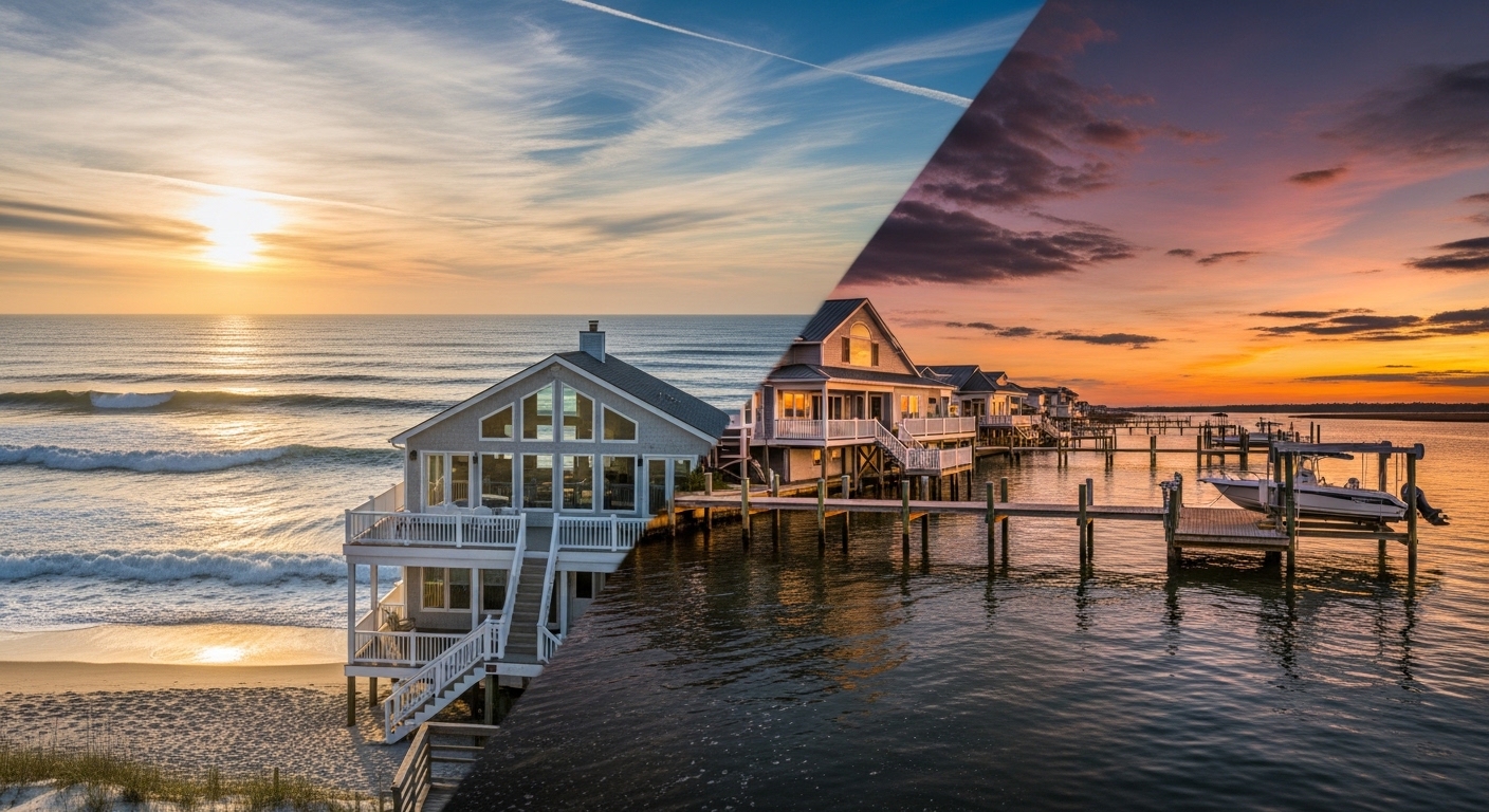 Oceanfront vs soundfront homes in Morehead City, NC showing coastal property differences