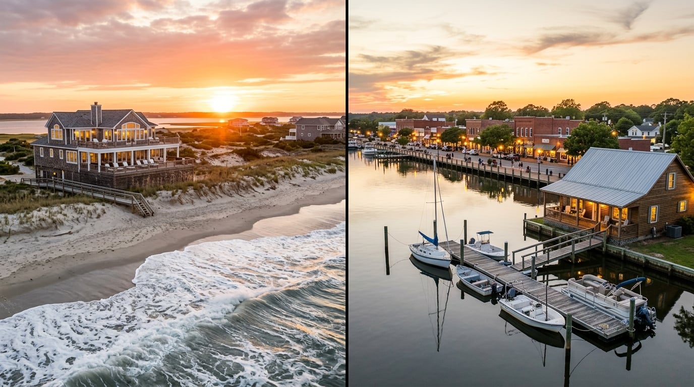 Swansboro waterfront homes vs beach house cost of living comparison North Carolina