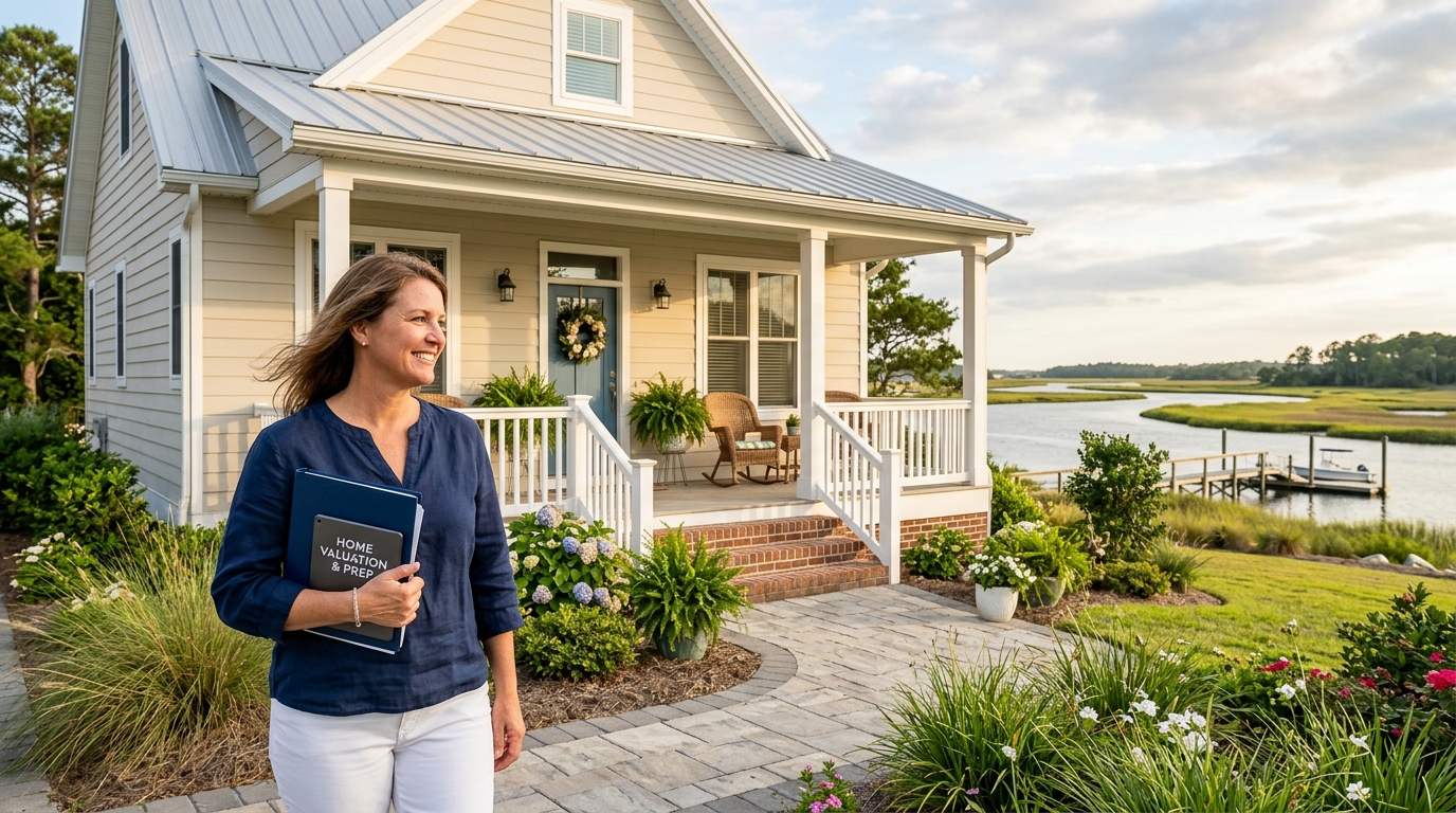 Homeowner reviewing home valuation in Swansboro, NC waterfront property