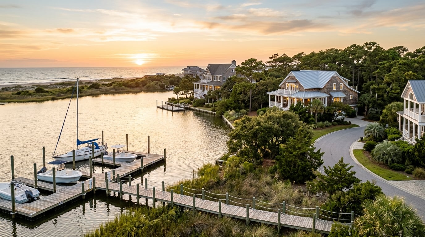 Best neighborhoods in Pine Knoll Shores NC with waterfront homes and private docks